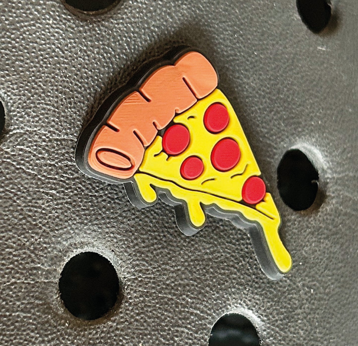 Pizza Croc Like Shoe Charm, with pepperoni.