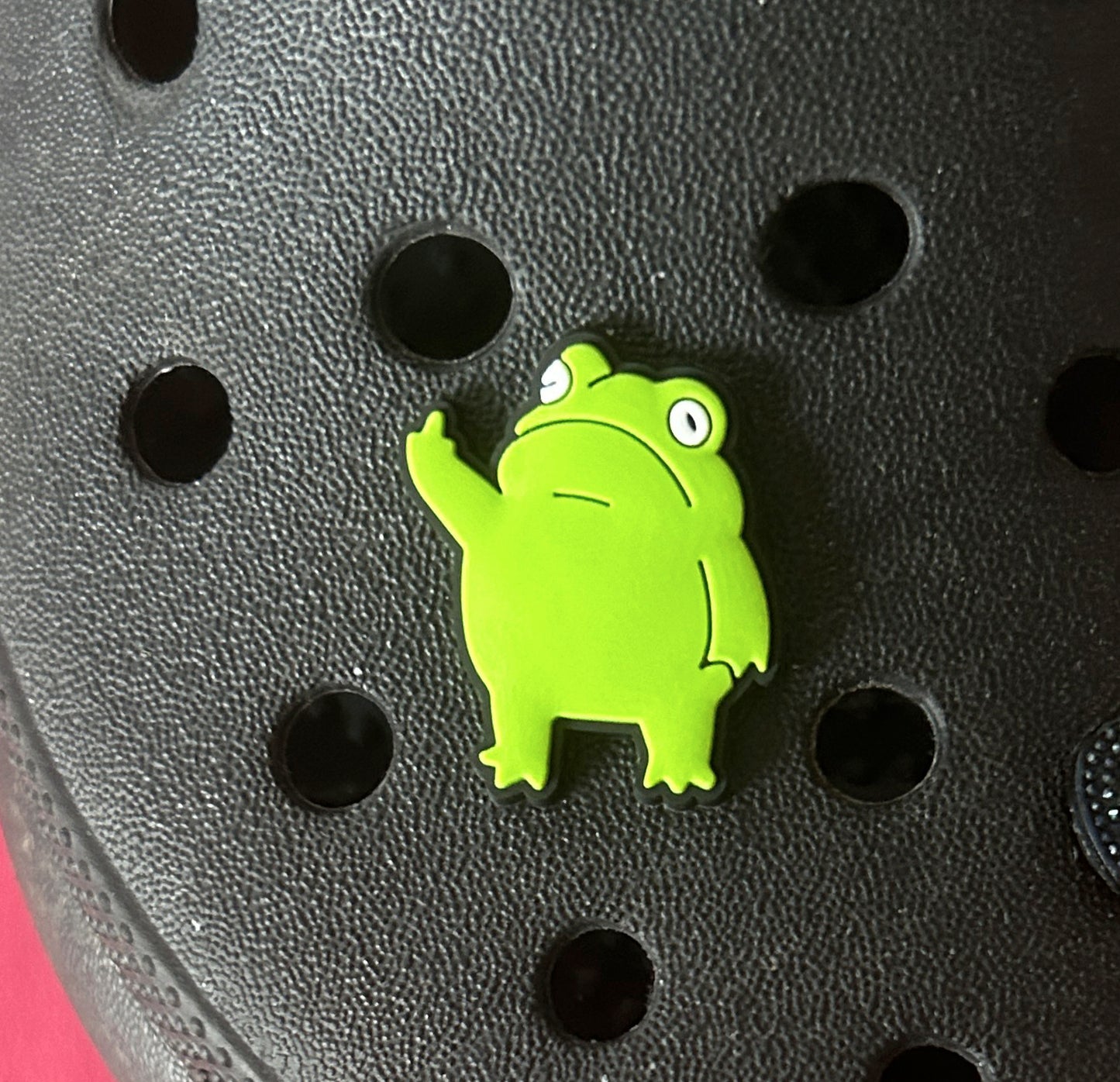 Swearing Frog Middle Finger shoe charm.