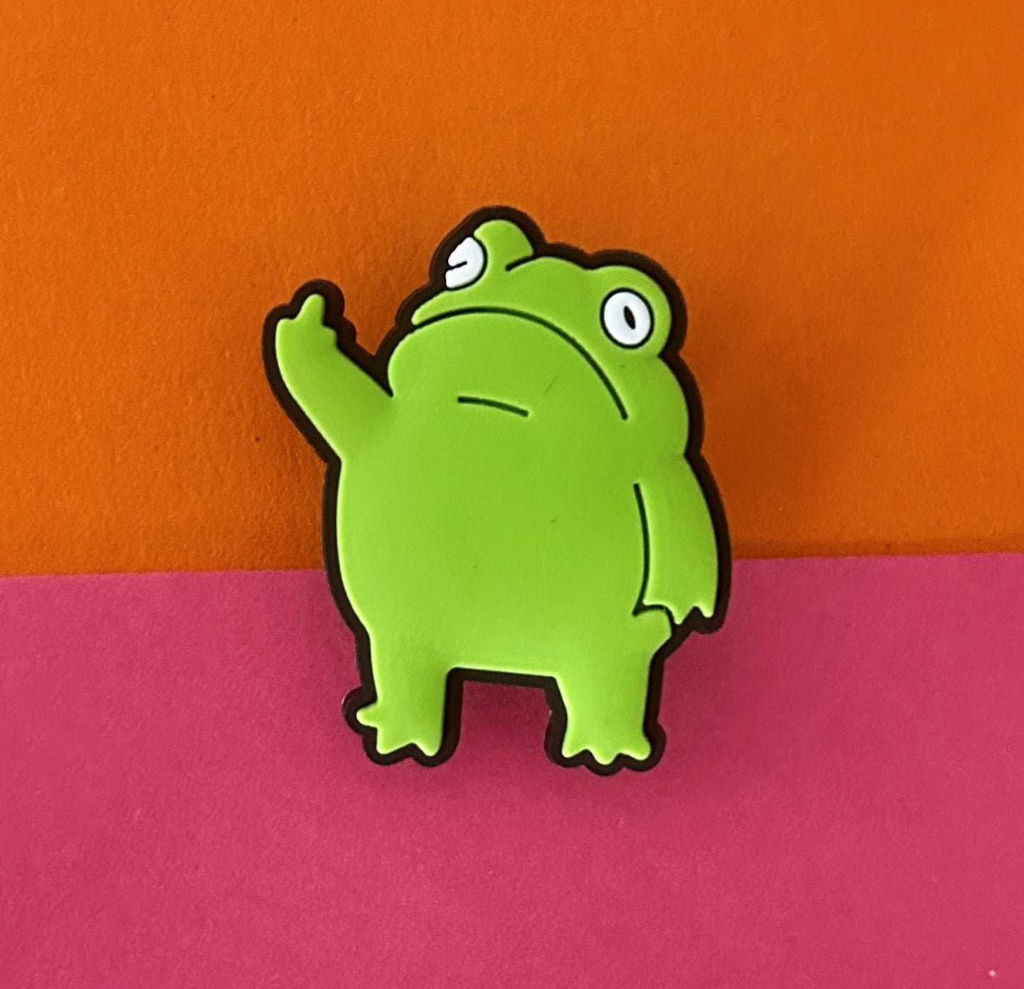 Swearing Frog Middle Finger shoe charm.