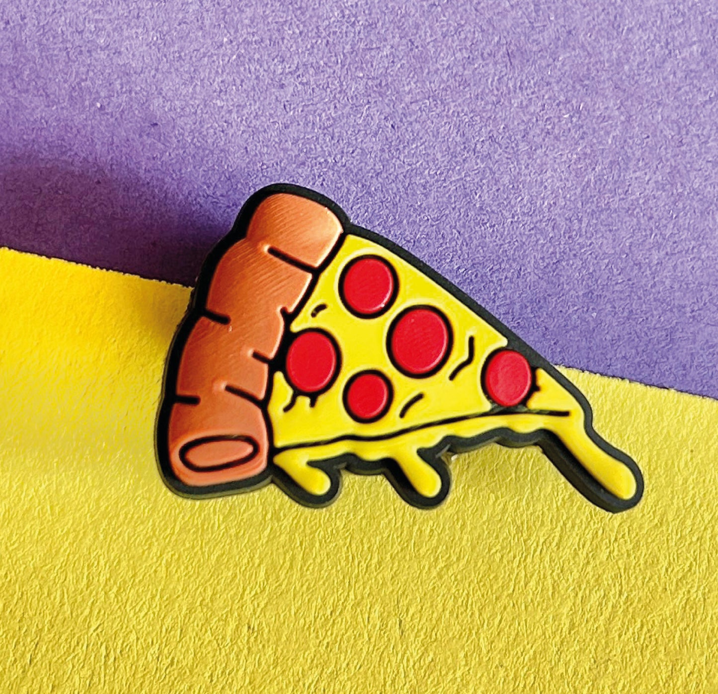 Pizza Croc Like Shoe Charm, with pepperoni.