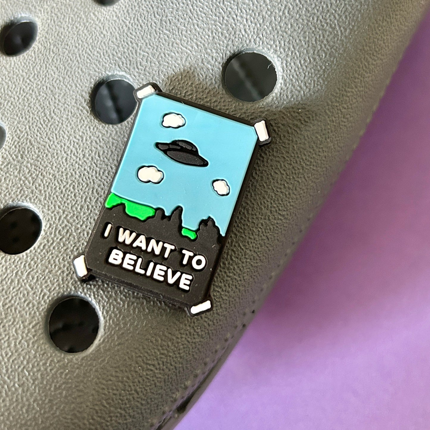 Sci-fi inspired UFO shoe charm for Croc style shoes.