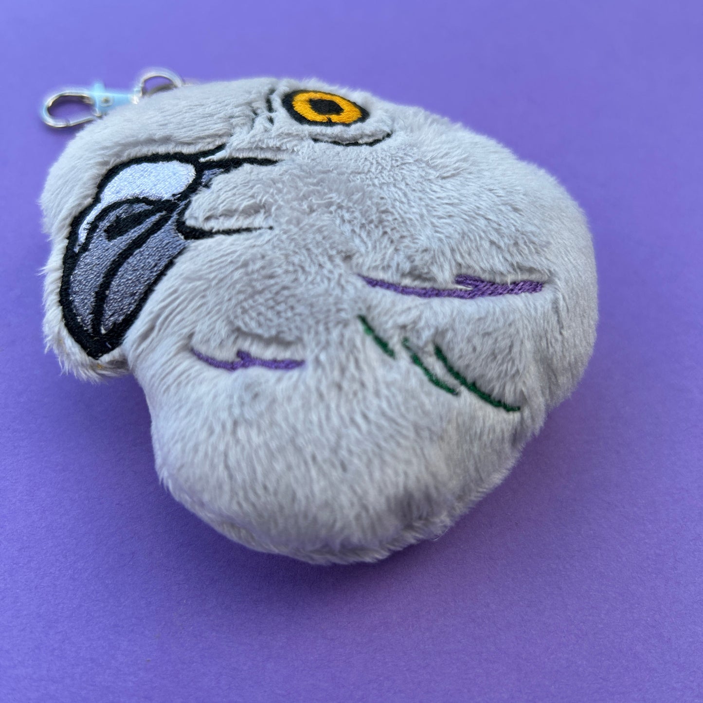 Cute pigeon face plush bag charm handmade embroidery design