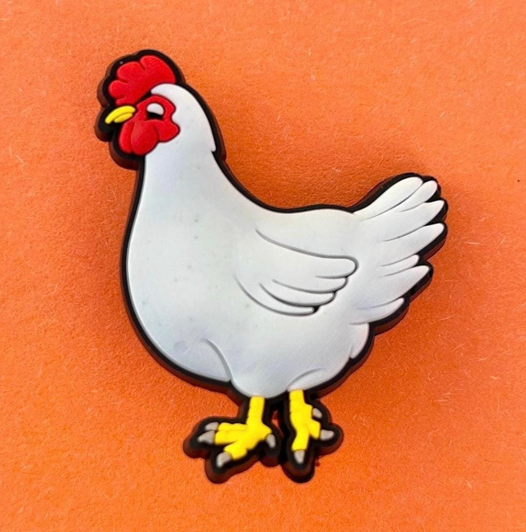 Durable PVC chicken clog charm easy to clean. White.