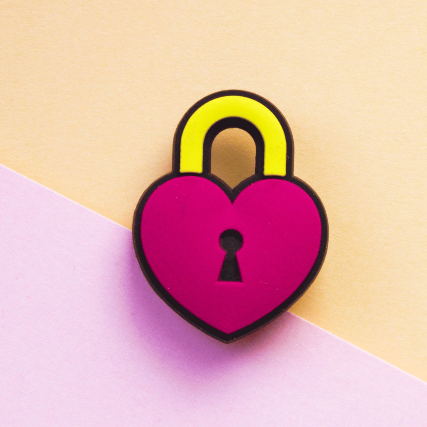 Heart Padlock croc like shoe charm. Pinky red and yellow.