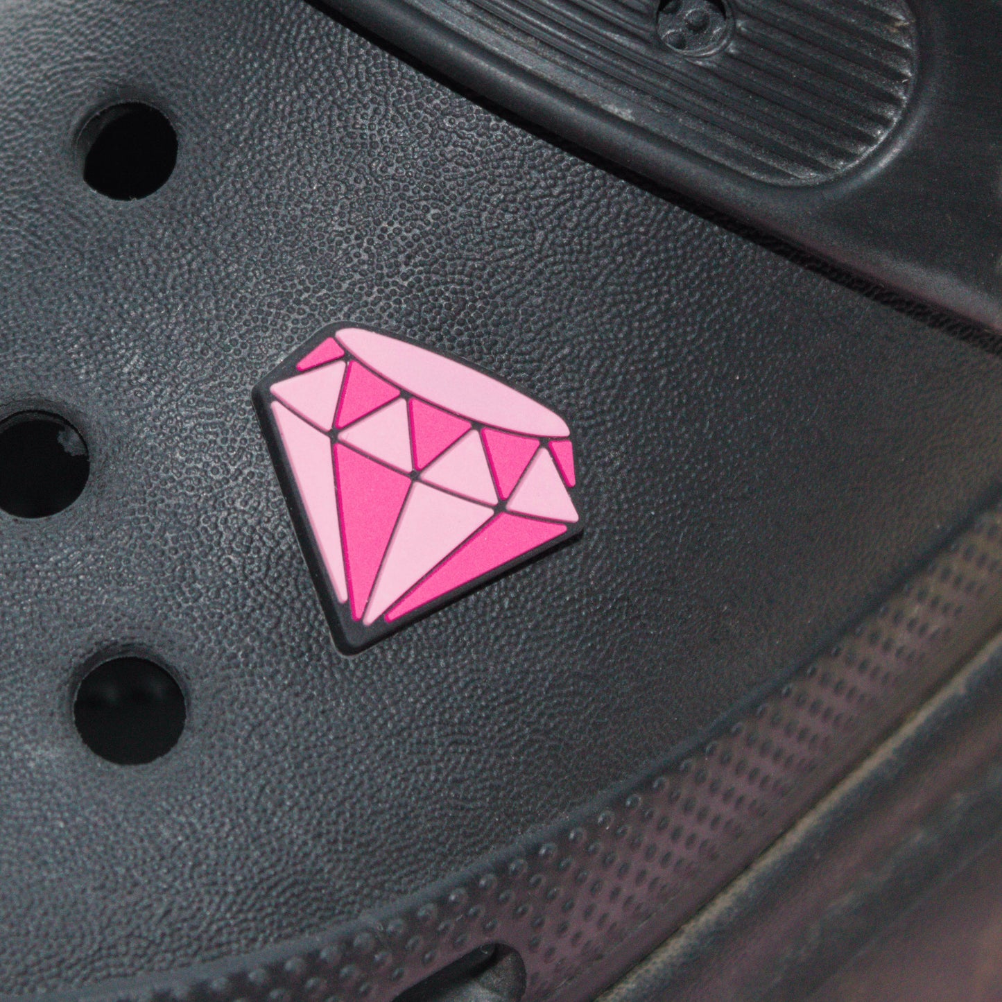 Pink Diamond PVC croc like shoe charm. Modelled on a black croc shoe.