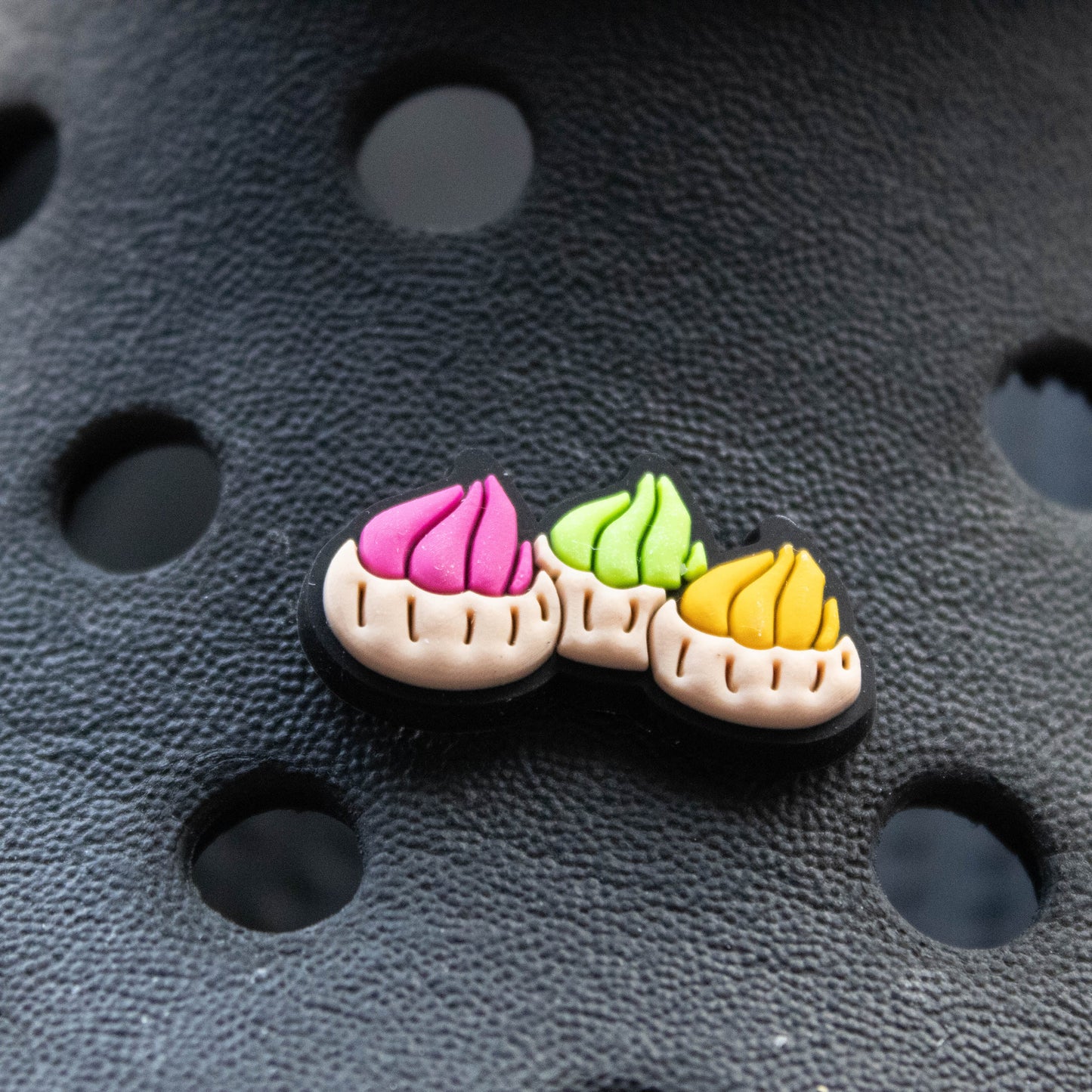 Iced Gem Biscuit Sweets - Retro 90's croc like shoe charm. Modelled on a black croc shoe.