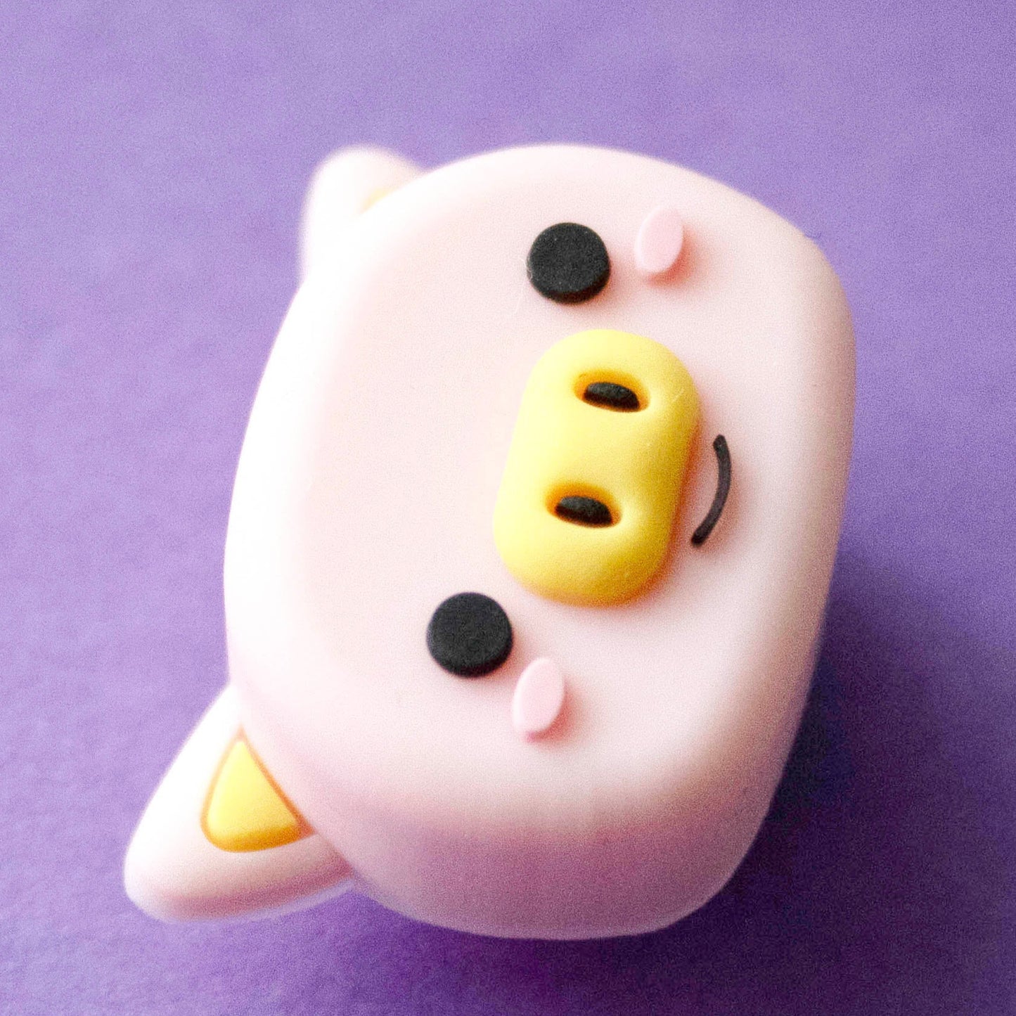 Pink 3D Cute Pig Face. Premium croc like shoe charm. Closeup image.