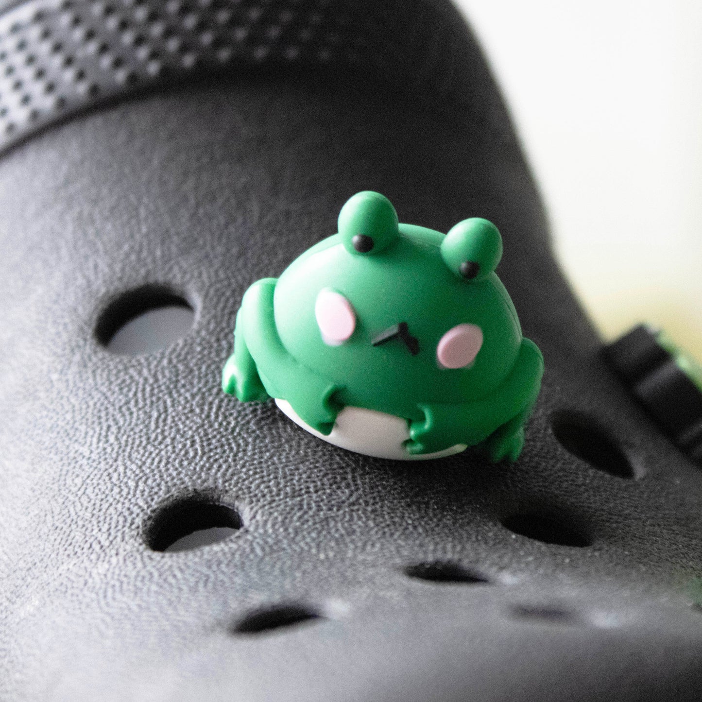 Green 3D Frog croc like shoe charm. Modelled on a black croc shoe.