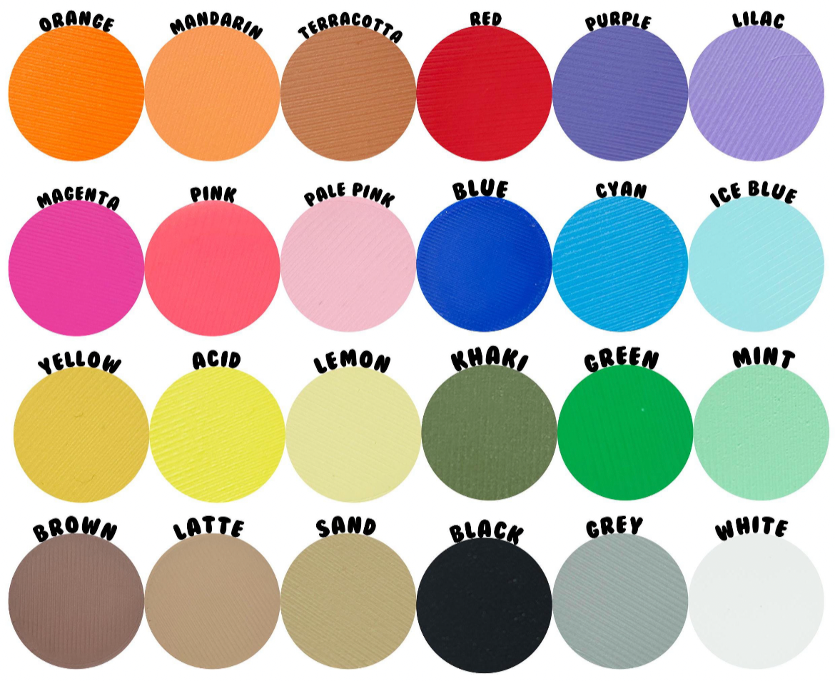 Colour swatches for custom charms.