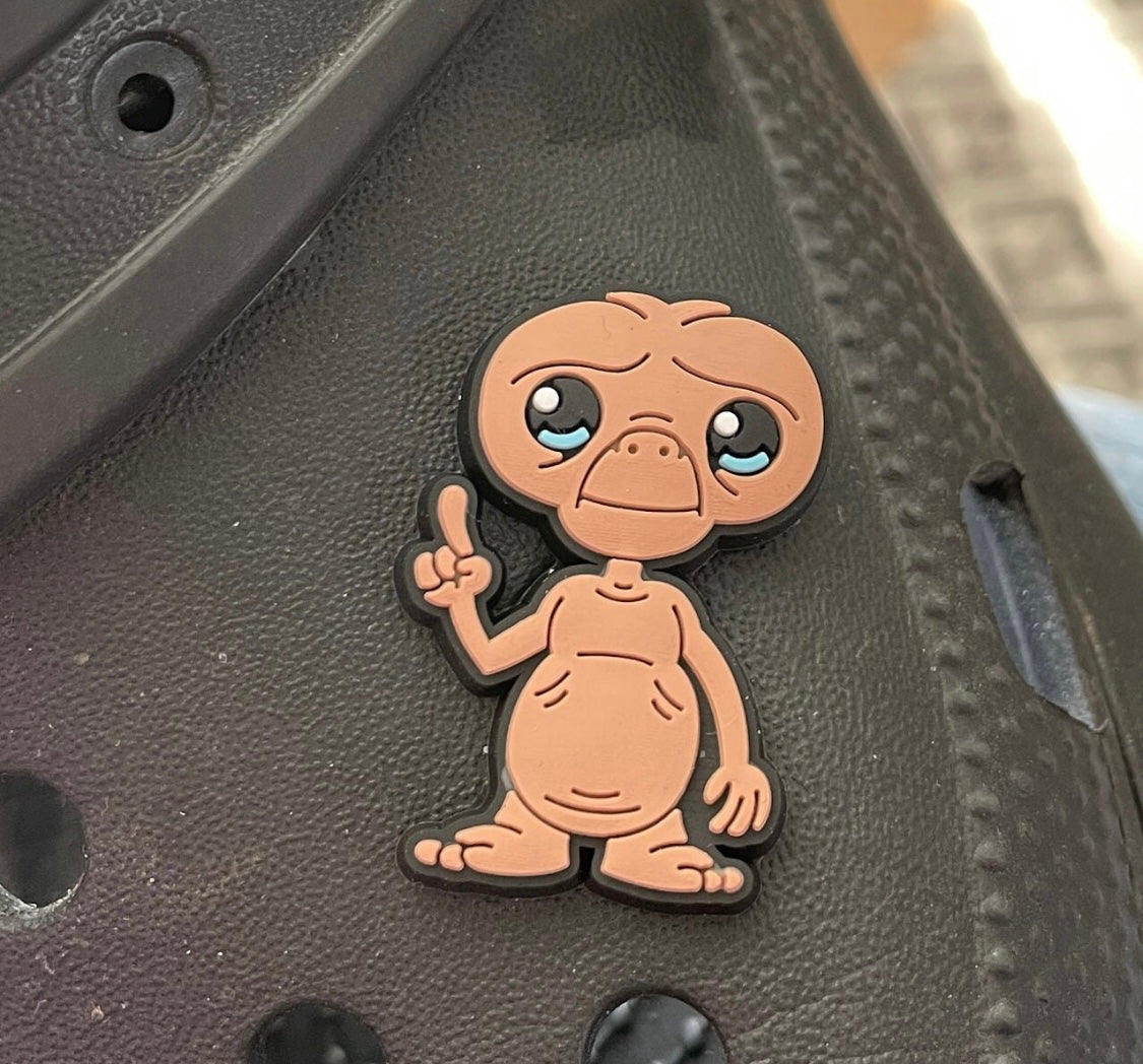 E.T The Extra Terrestrial Shoe Charm on a croc shoe.