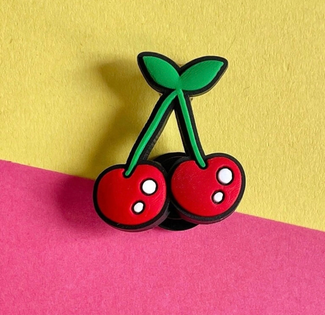 Pair of Cherrys on a stalk croc like shoe charm. Shoe decoration.