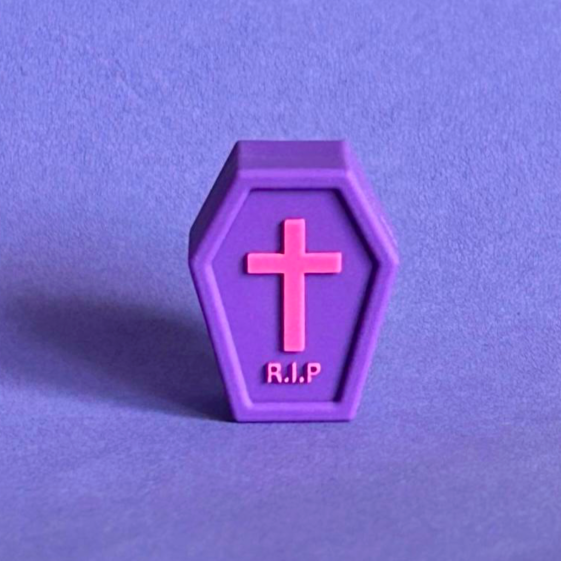 Purple 3D coffin shoe charm for crocs.