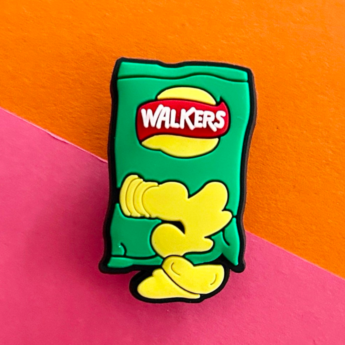Green packet of crisps croc like shoe charm.