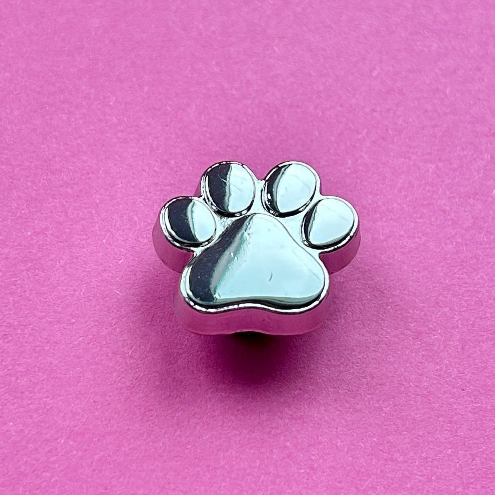 Solid Silver Metal dog paw. Premium croc charm.
