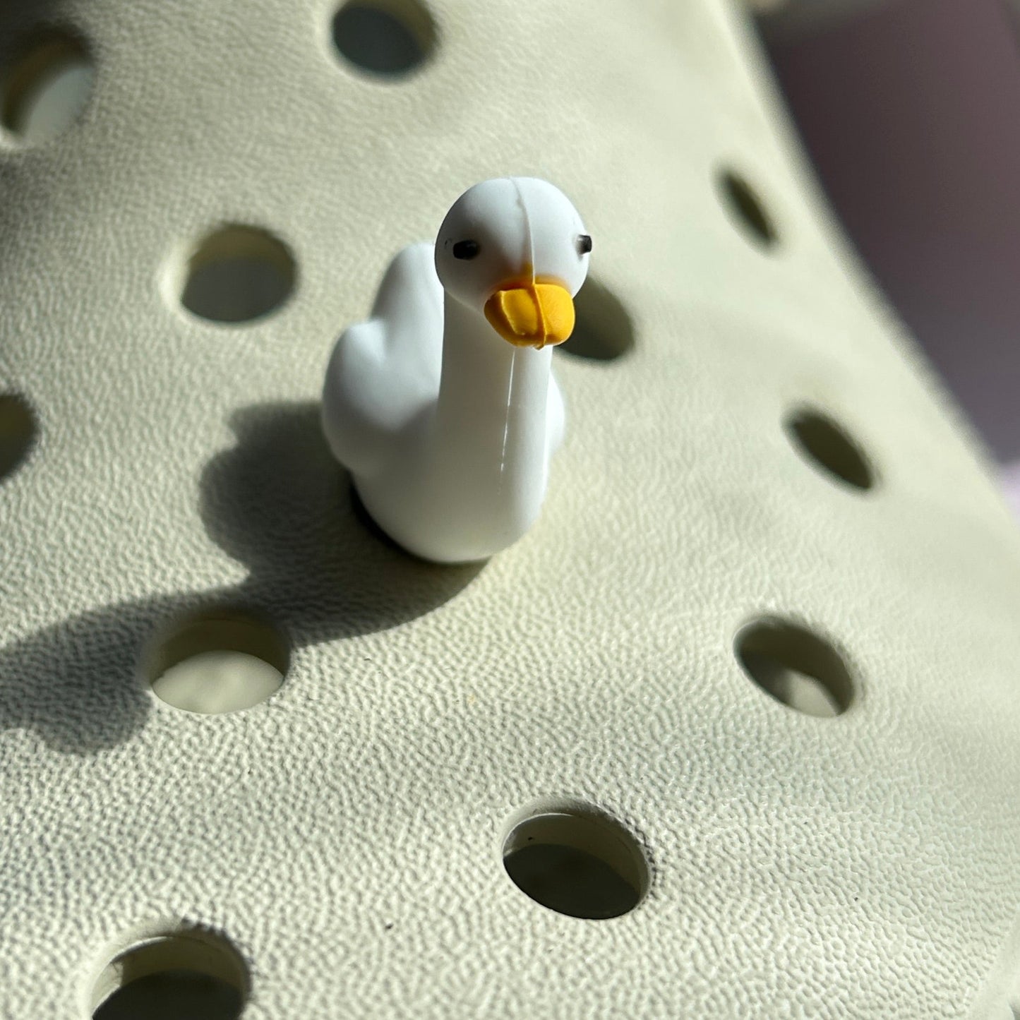 3D white goose bird croc shoe charm. Modelled on a cream croc shoe.