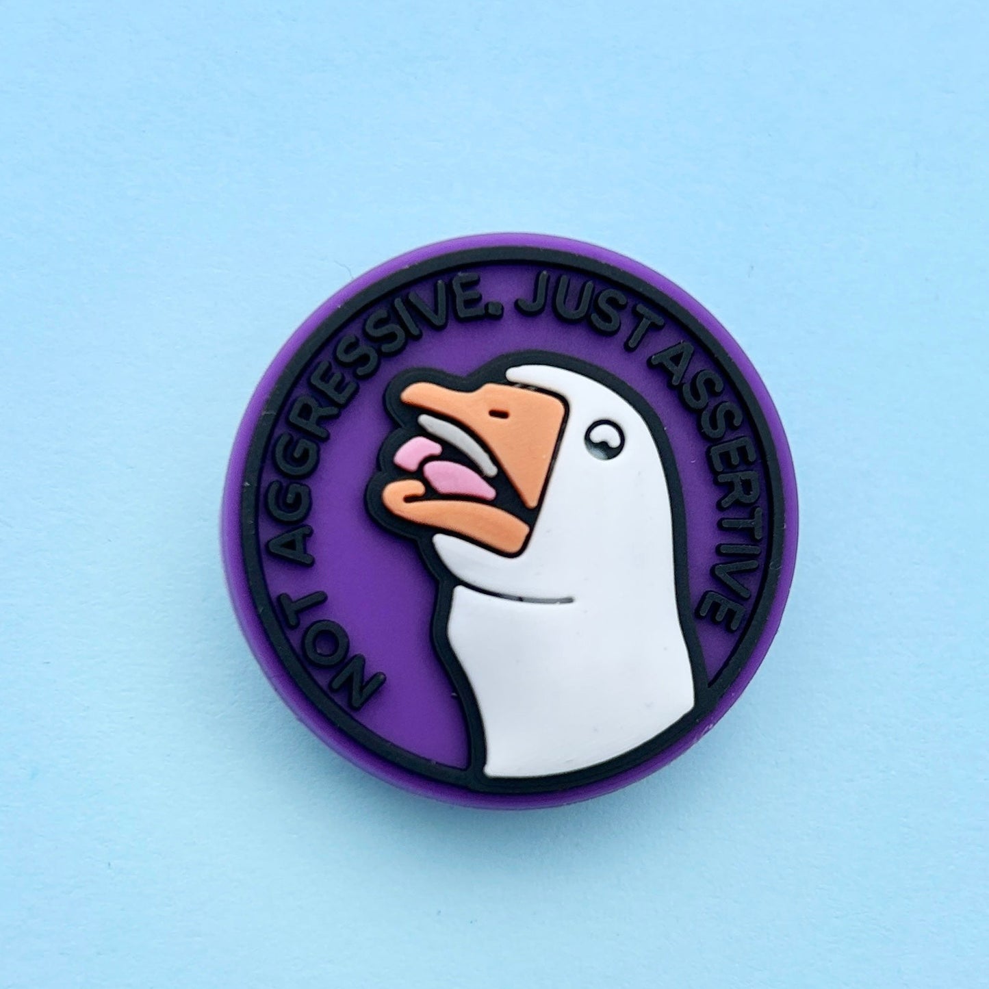 Purple, White and Black, Angry Goose - Assertive not Aggressive shoe charm.