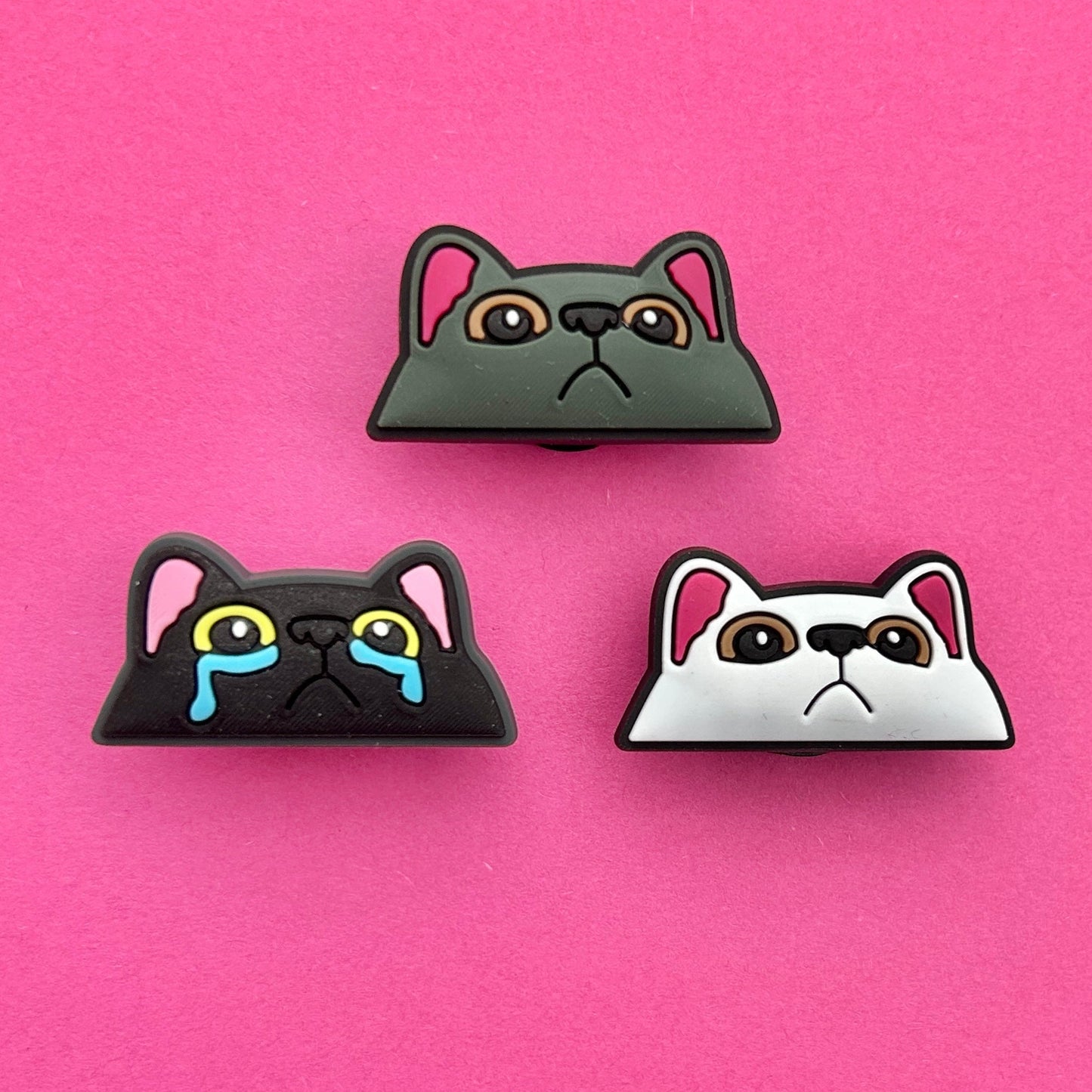 Cat Faces Croc charms. Grey, Black and White.