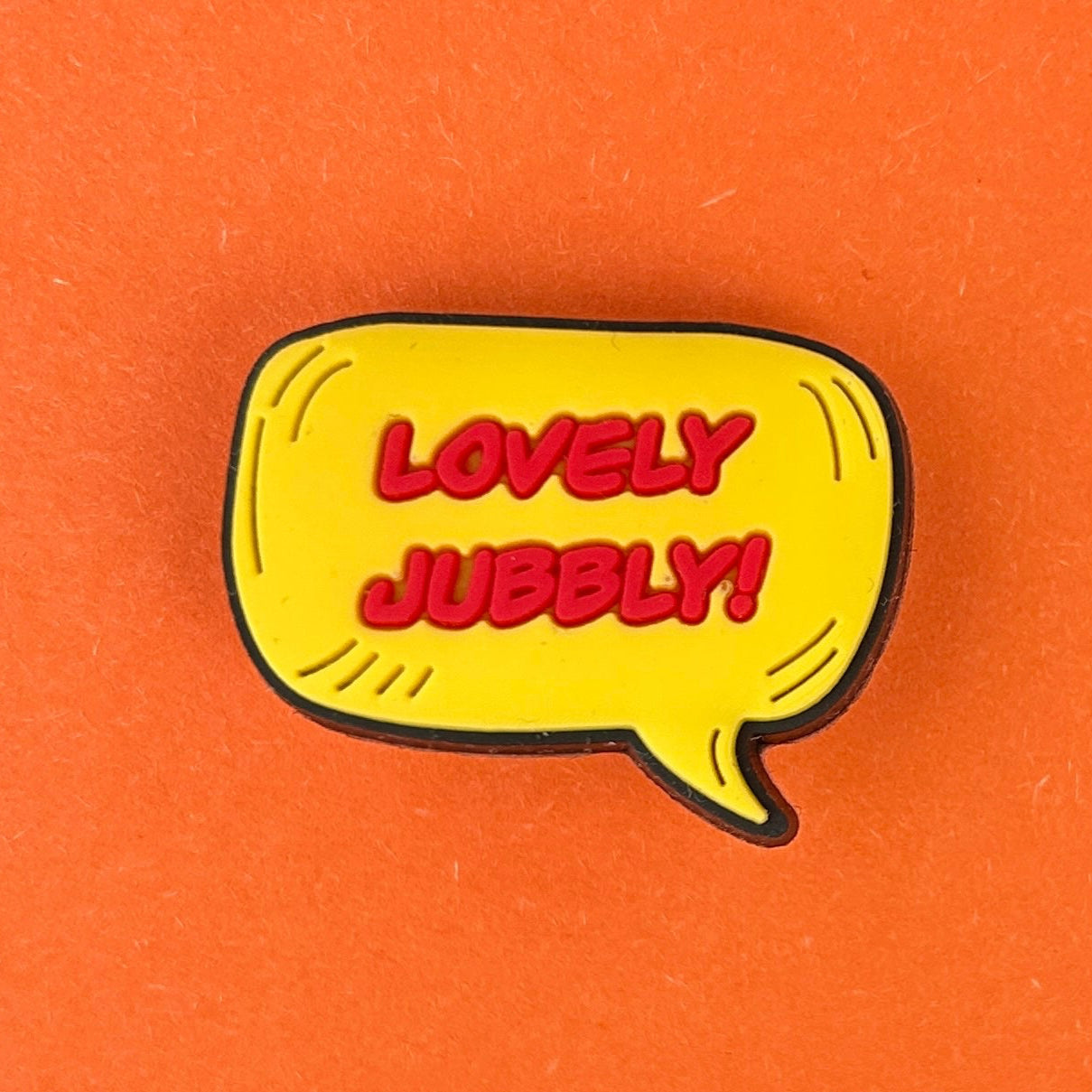 Lovely Jubbly yellow speech bubble croc charm.