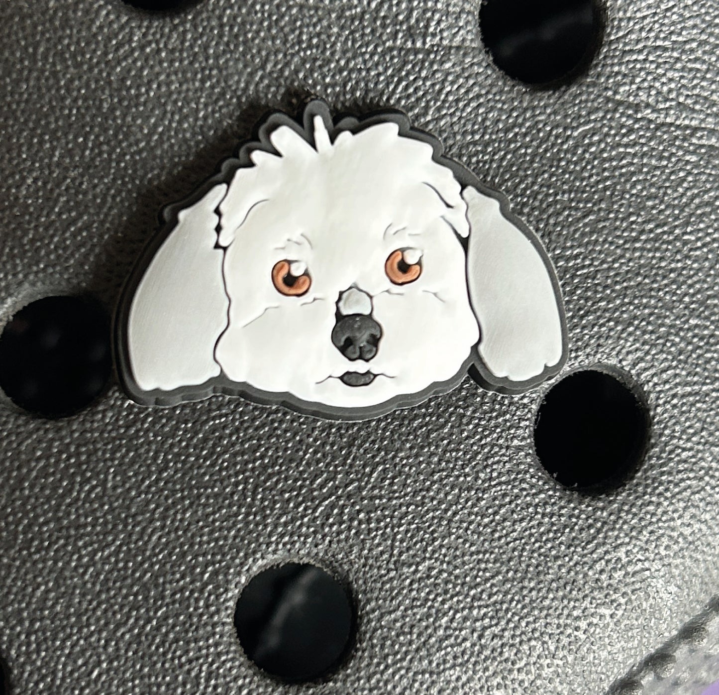 Cute White Shih Tzu Dog croc like shoe charm.