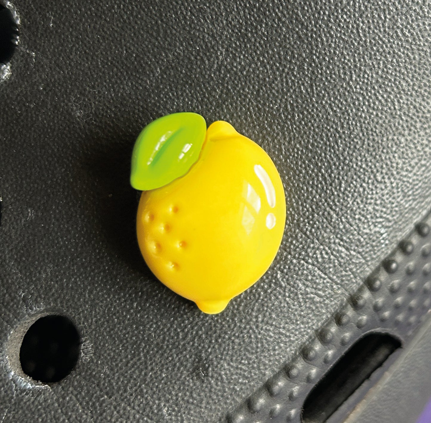 Lemon fruit croc like 3D resin shoe charm. Shoe decoration. Black croc.