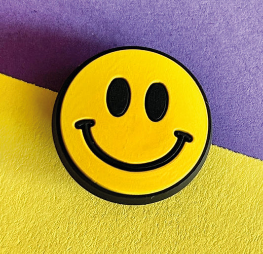 Yellow retro acid house smiley face croc like shoe charm. Shoe decoration. 