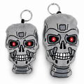 Two grey T800 robot plush keyrings.