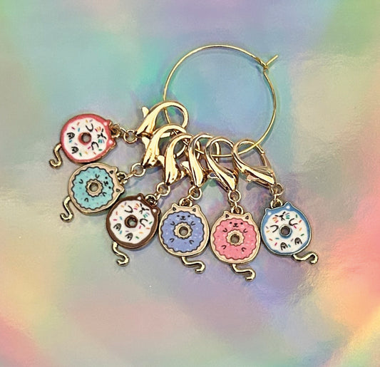 Cat donut stitch markers for knitting or crochet. 