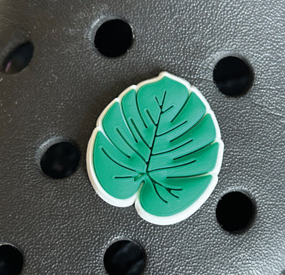 Green monstera leaf croc like shoe charm, shoe decoration. 