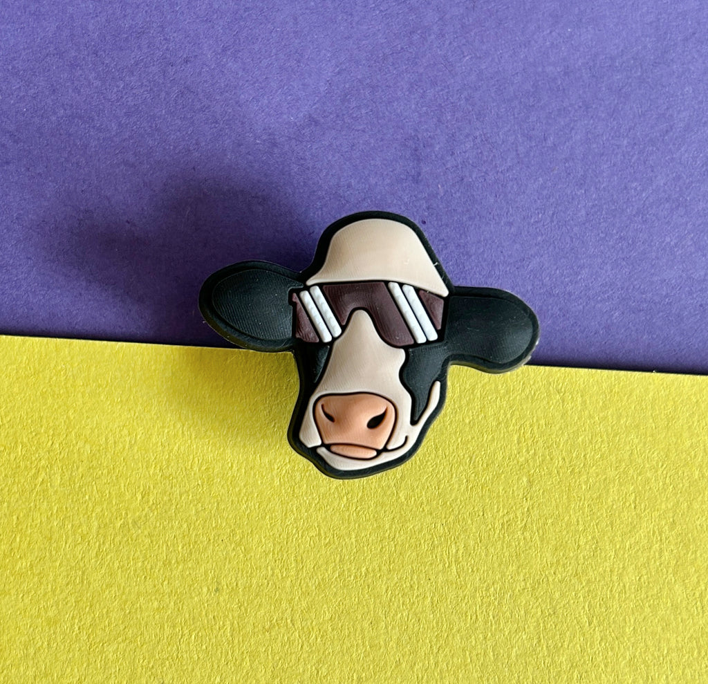 Cool Cow in sunglasses croc shoe charm. 