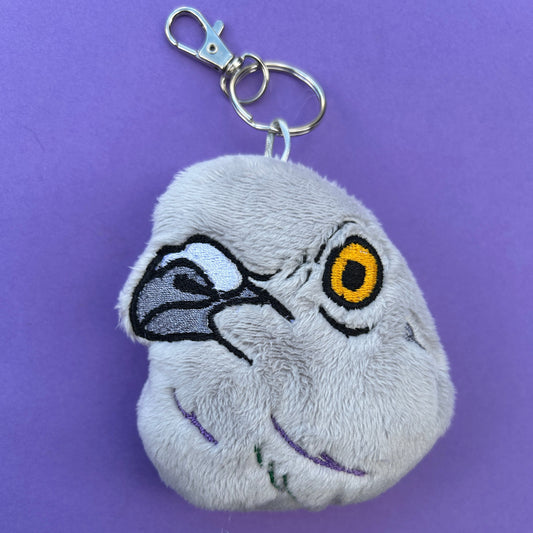 Handmade pigeon plush keyring with soft minky fabric