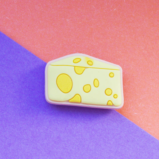 Yellow wedge of cheese croc like shoe charm.