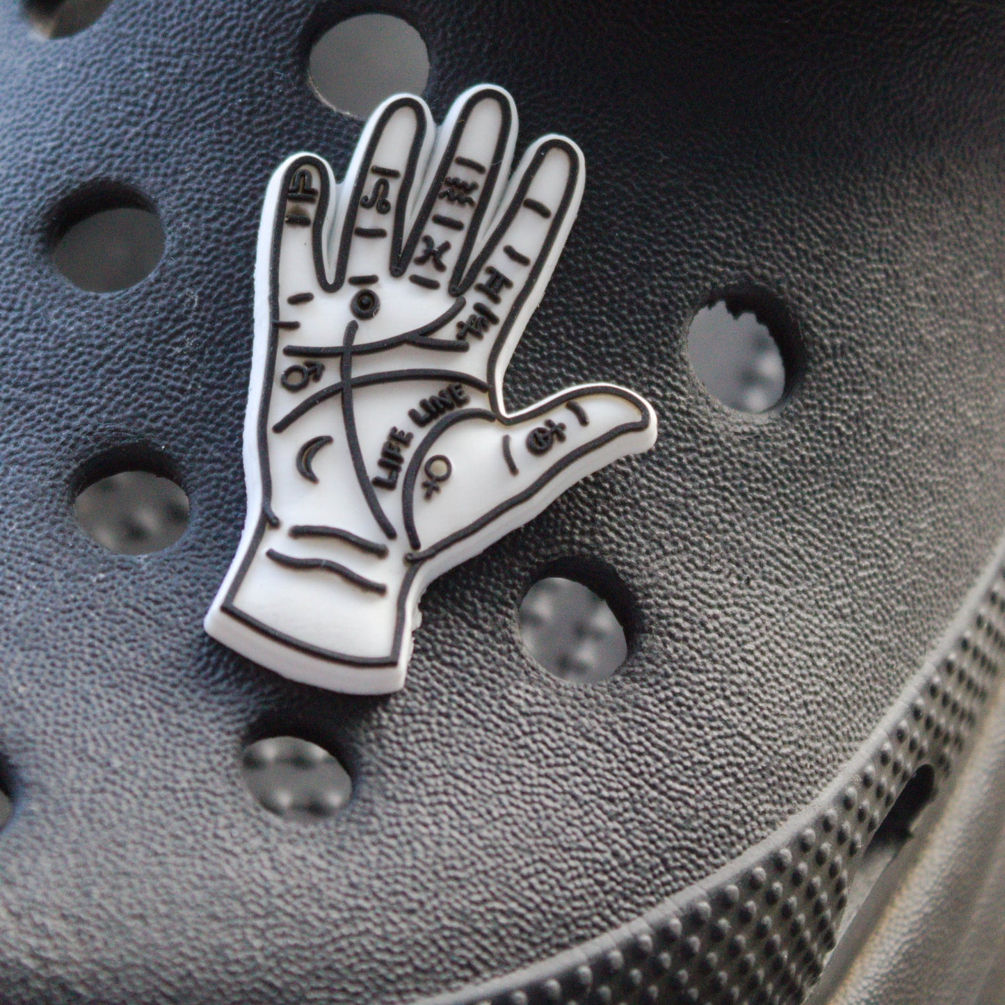 Palm Reader - Palmistry croc like shoe charm. Modelled on a black croc shoe. 