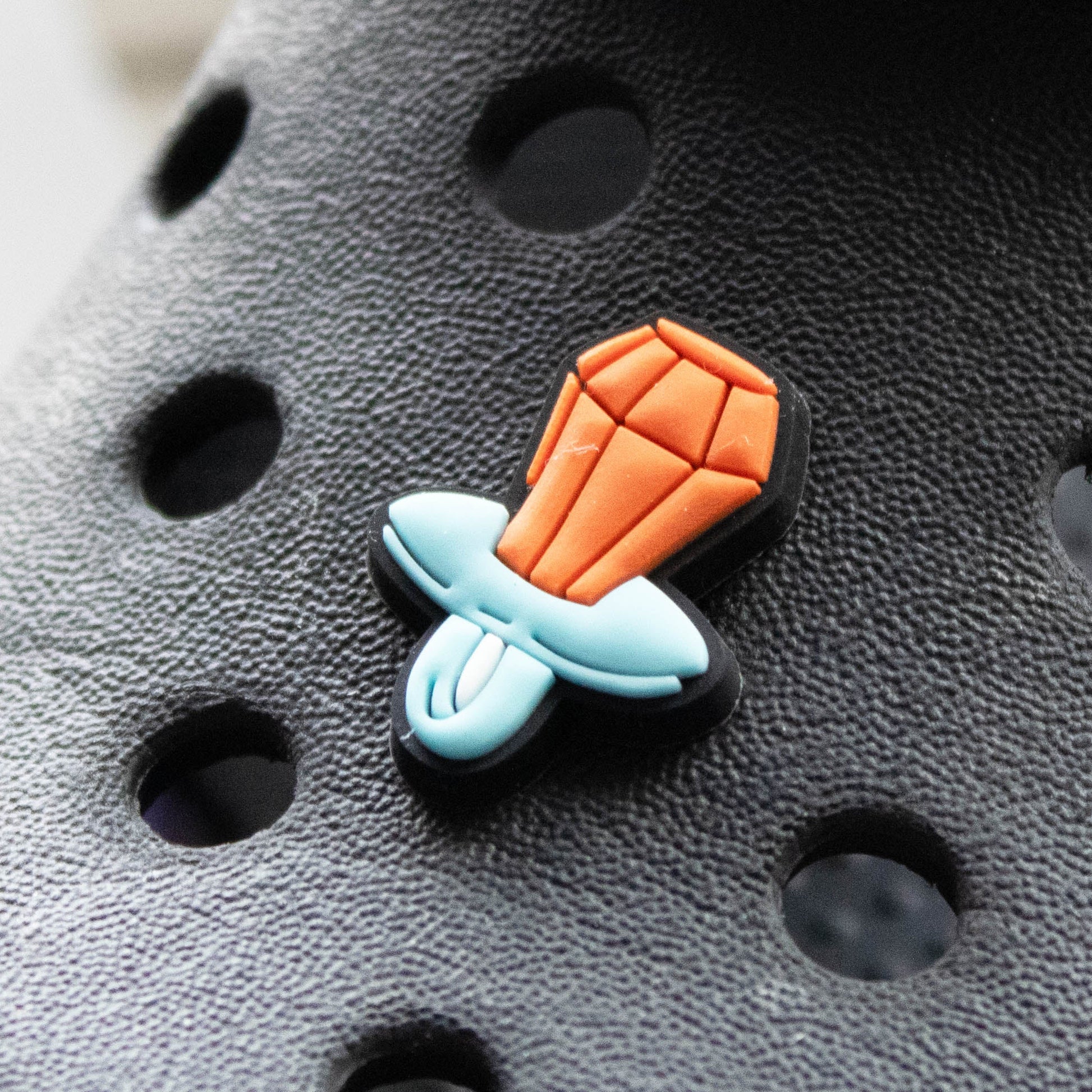 90's Ring Pop Dummy Sweet croc like shoe charm. Modelled on a black croc shoe. 