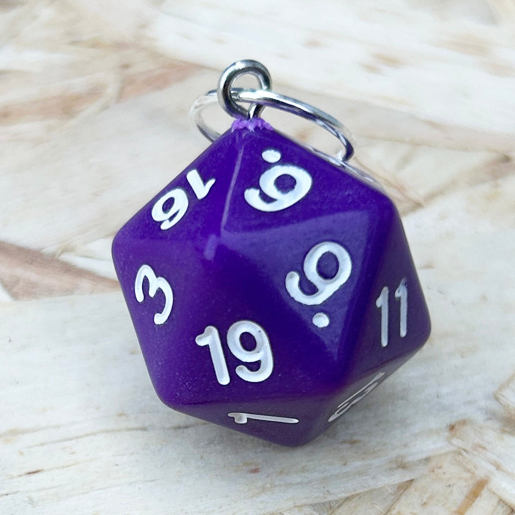 Purple polyhedral dice stitch marker. D & D inspired. 
