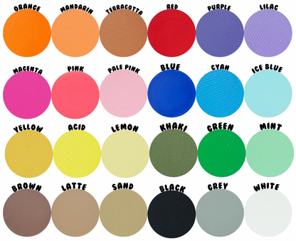 Colour swatches for custom charms. 