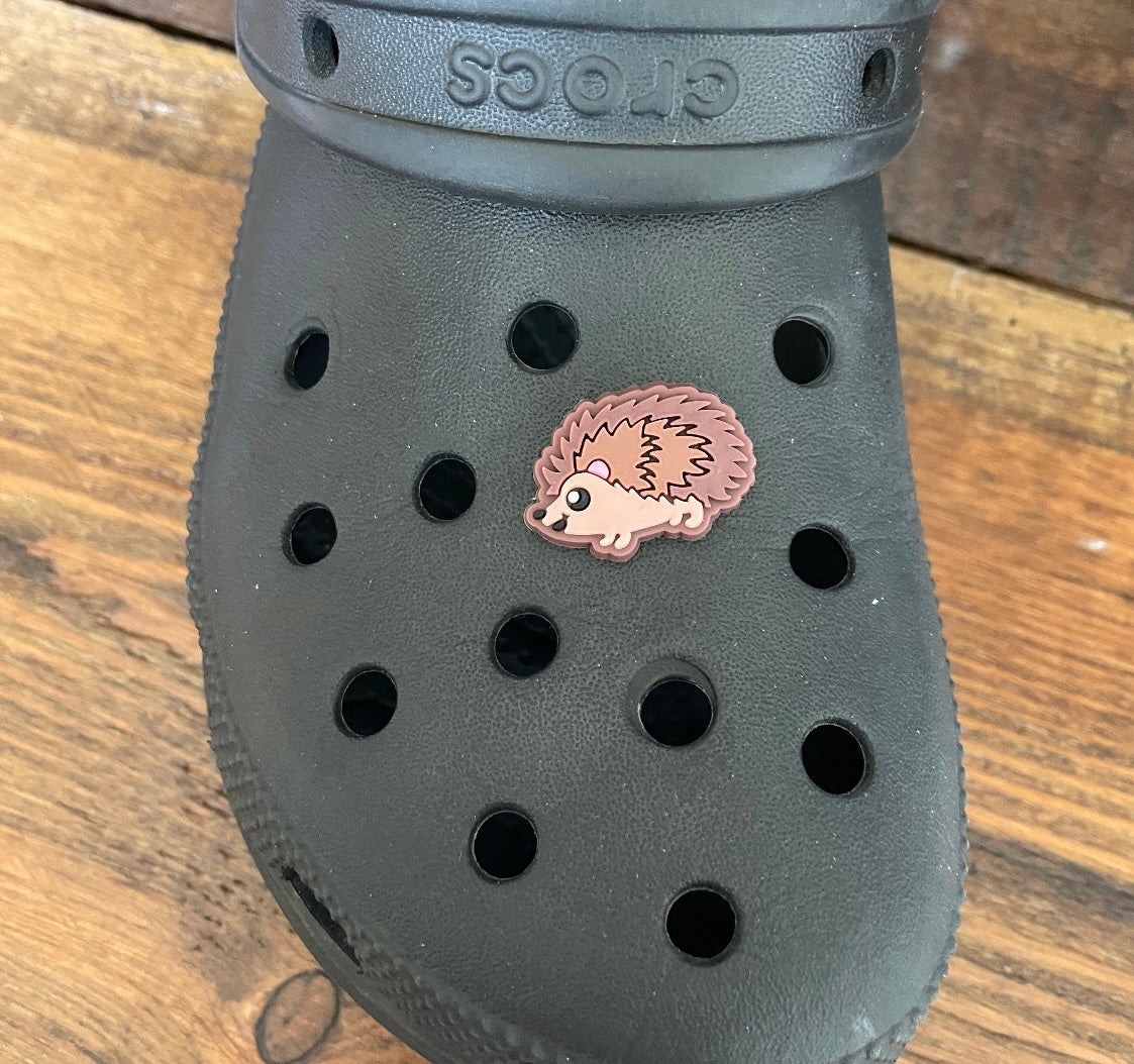 Hedgehog Shoe Charm on a croc shoe.