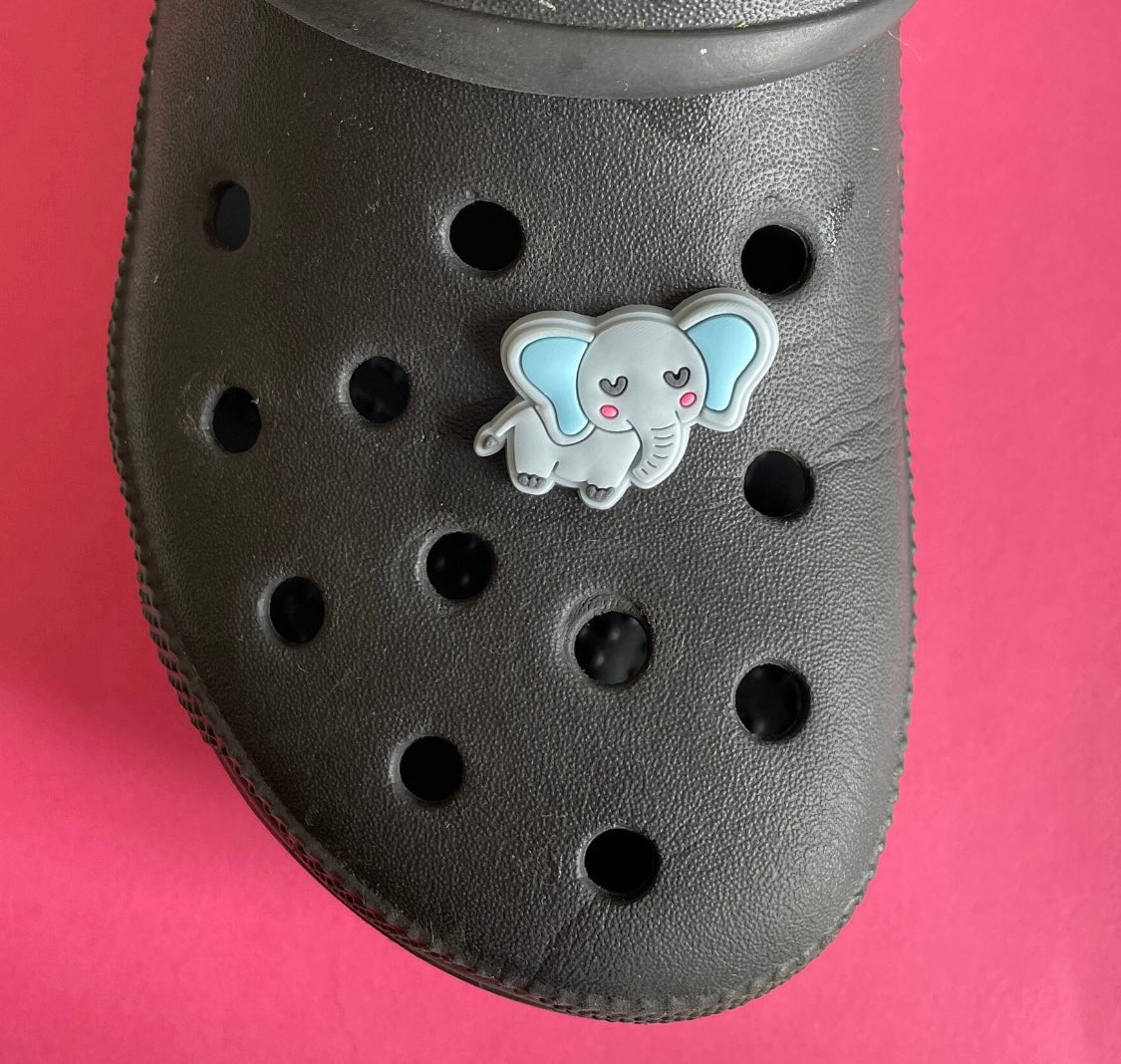 Elephant Shoe Charm on a croc shoe. 