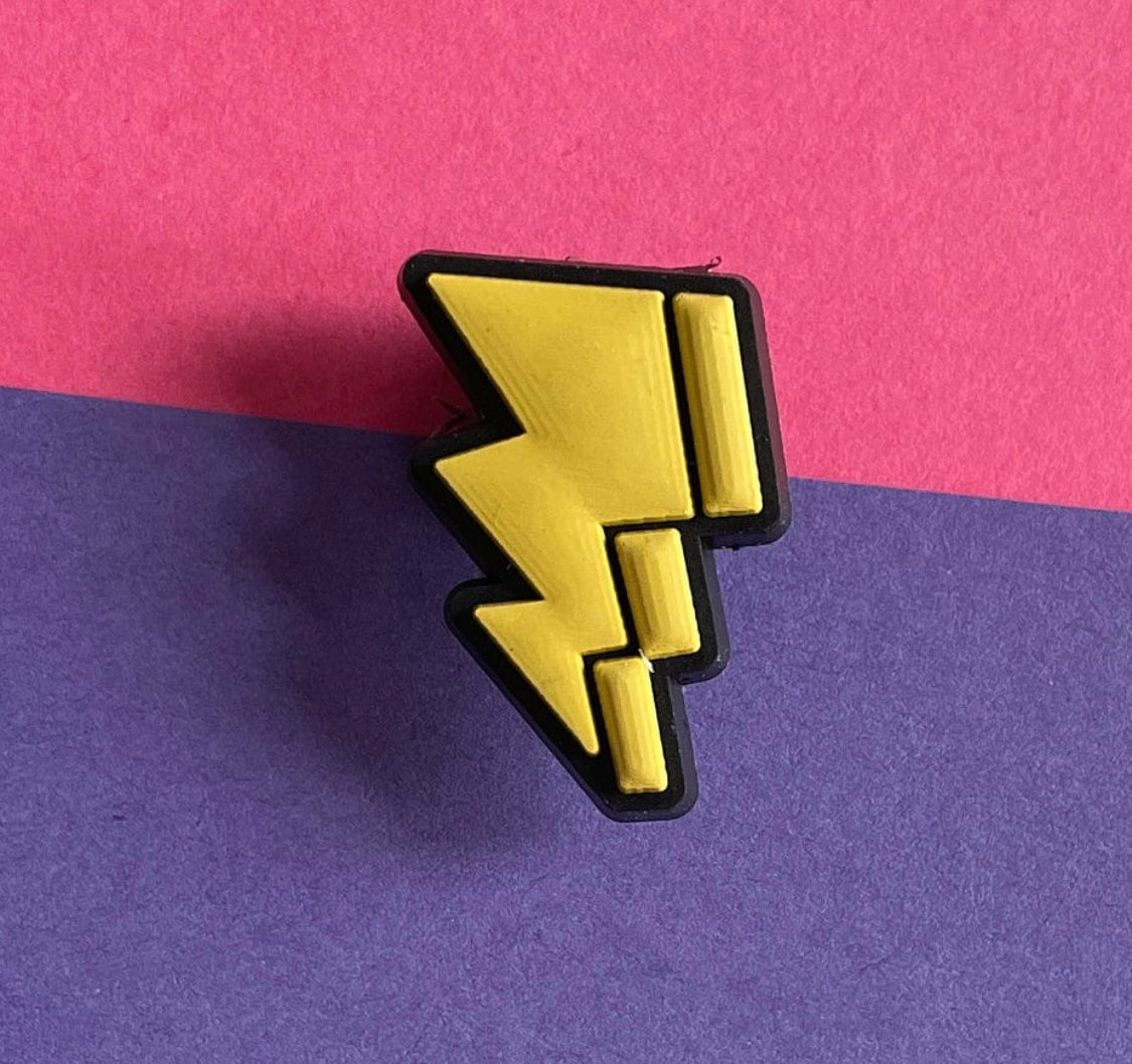 Lightening Bolt croc like Shoe Charm. Yellow.