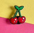 Pair of Cherrys on a stalk croc like shoe charm. Shoe decoration. 