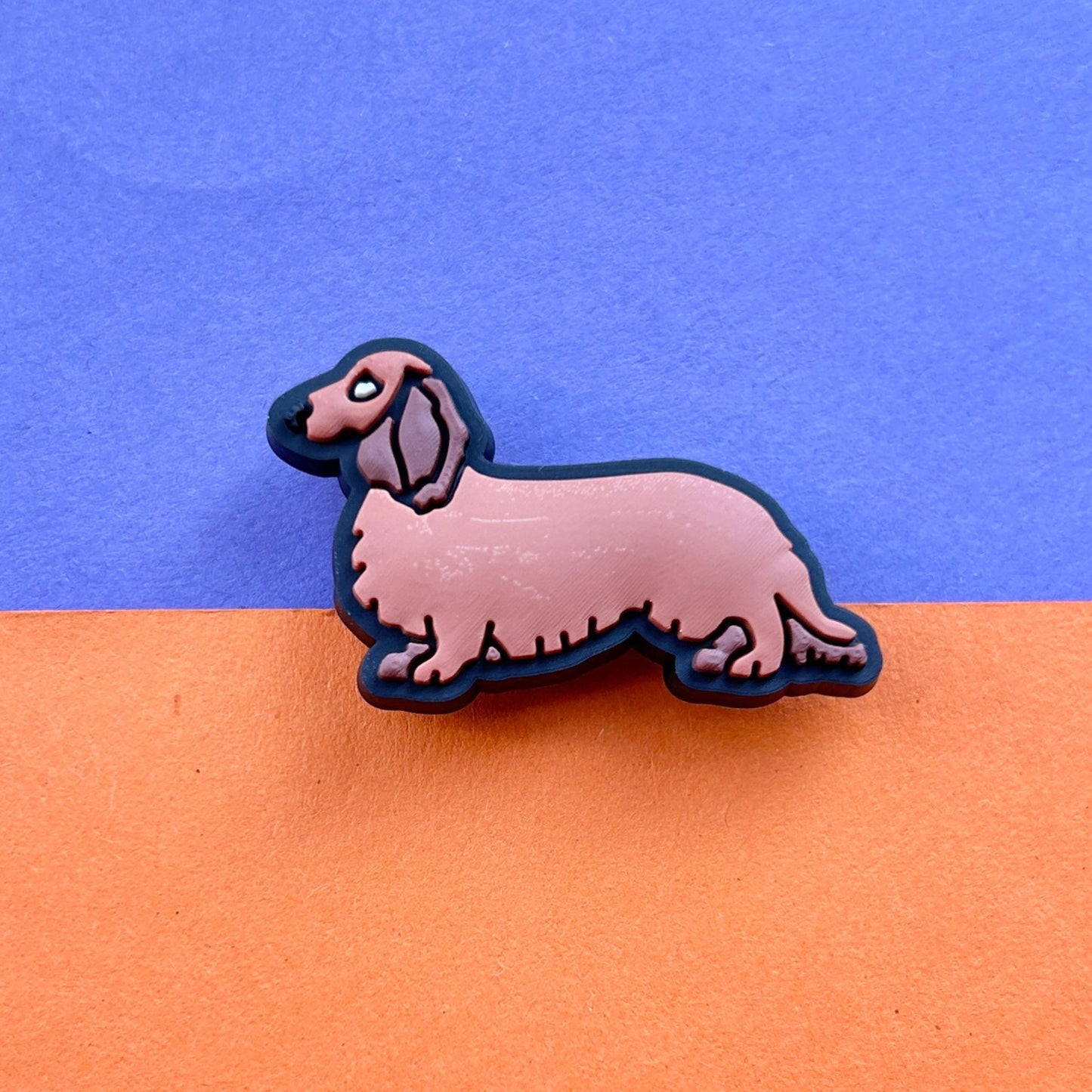 Long Haired Ginger Dachshund croc like shoe charm.