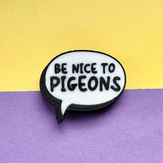 Black and White Handmade 3D Printed Be Nice To Pigeons croc like shoe charm.