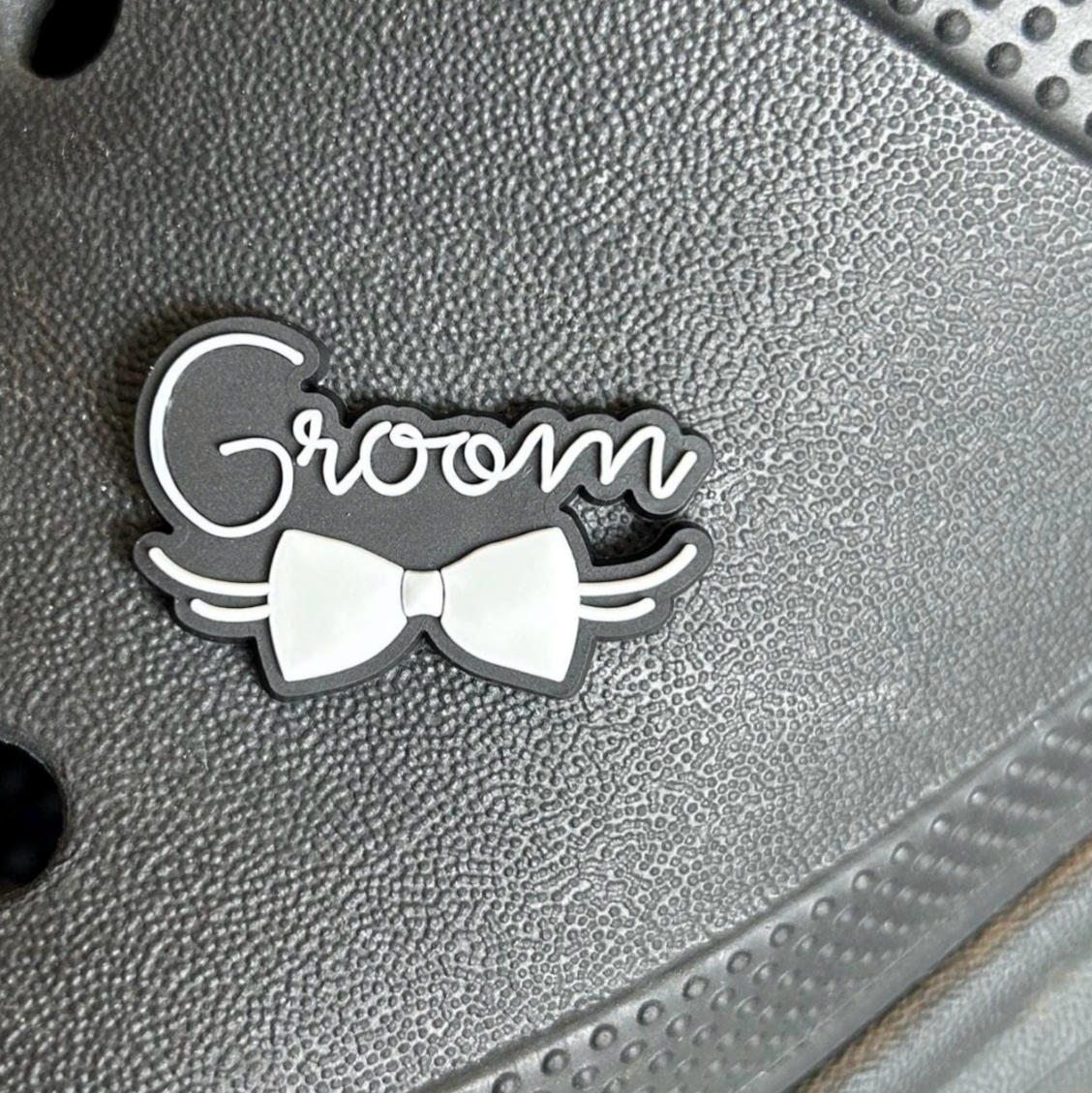 Black and White Groom croc like shoe charm.