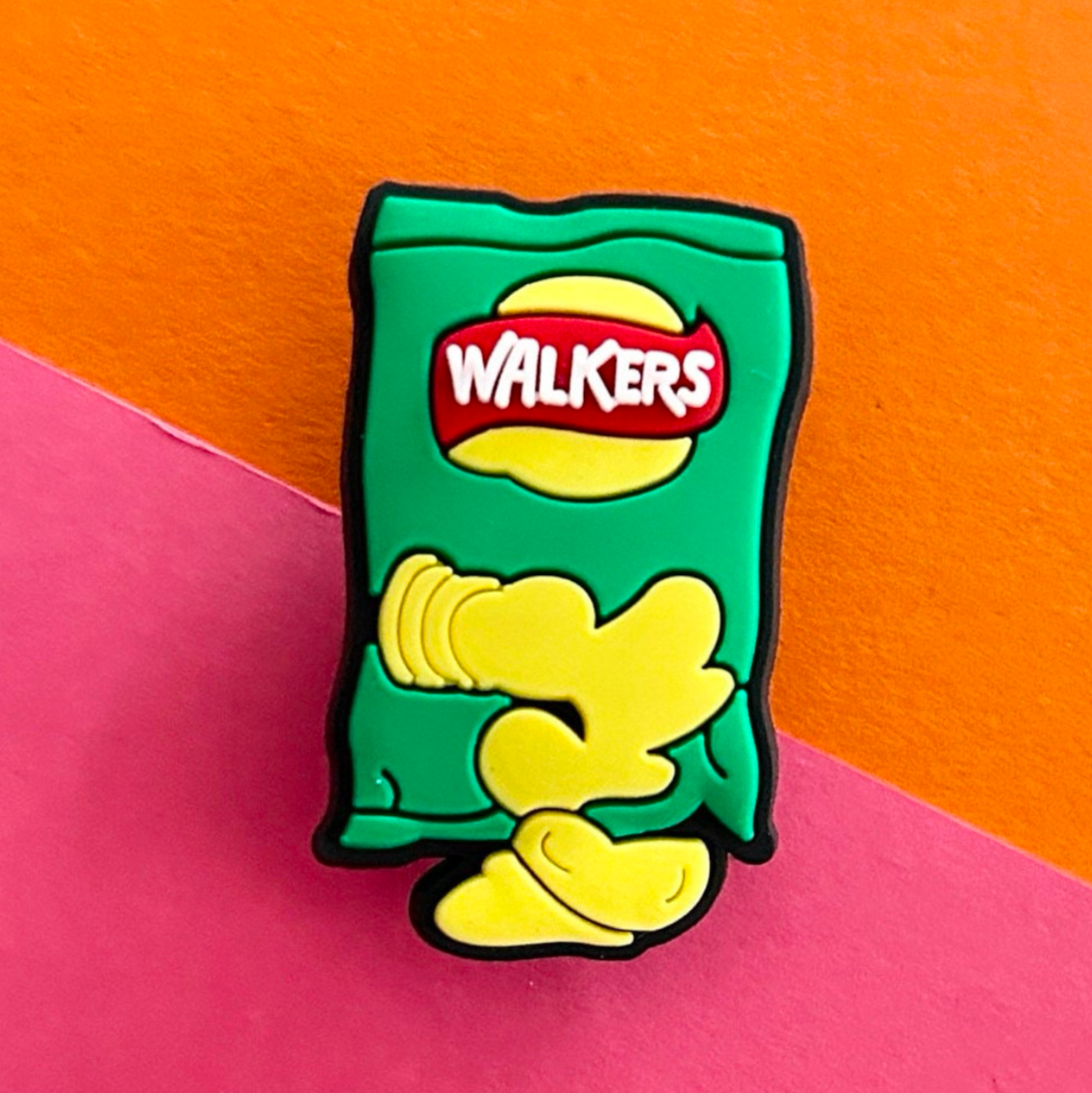 Green packet of crisps croc like shoe charm. 