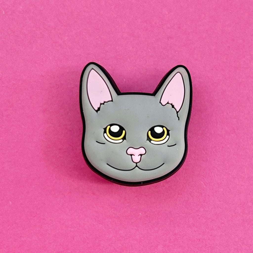 Grey Cat Face Croc charm. 