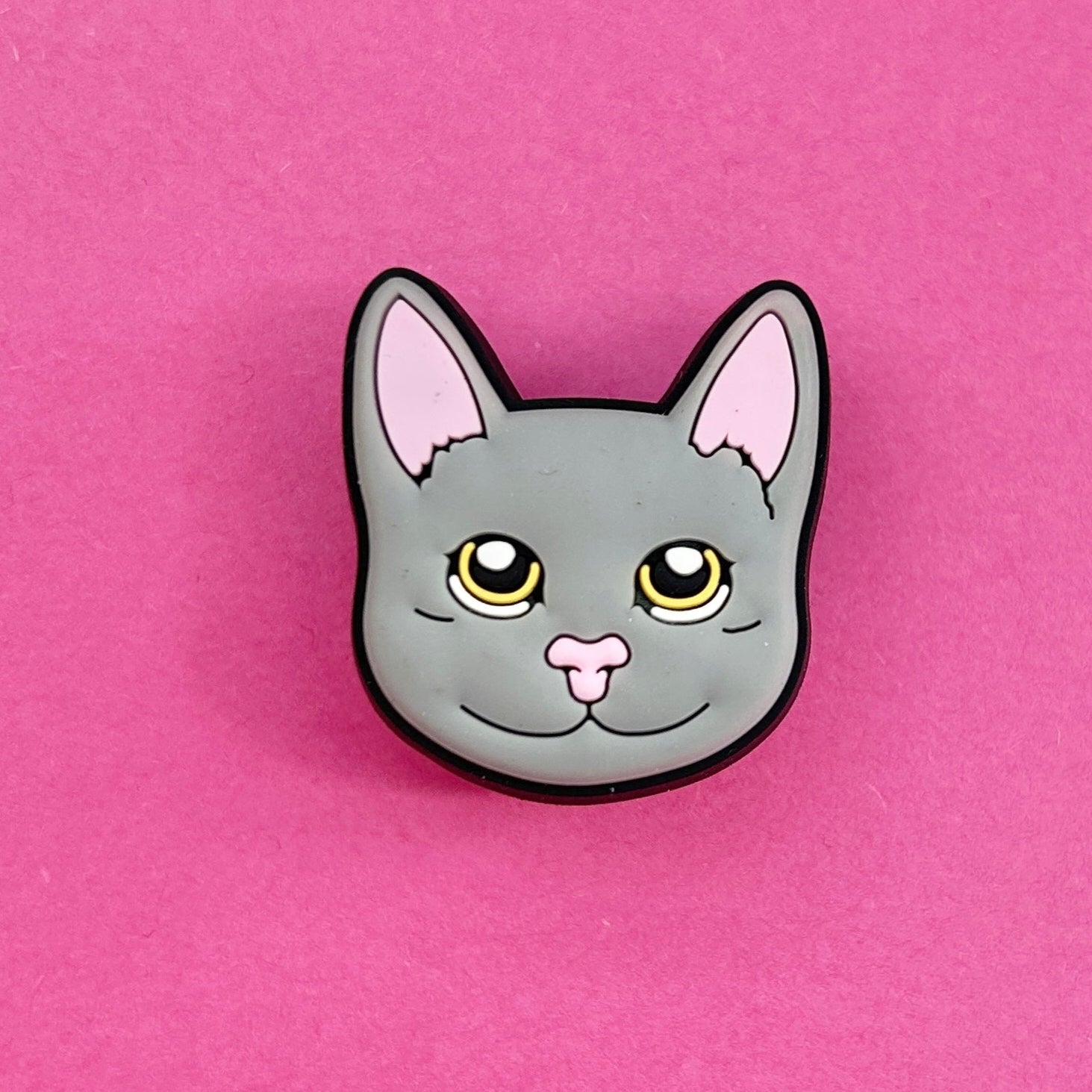 Grey Cat Face Croc charm. 