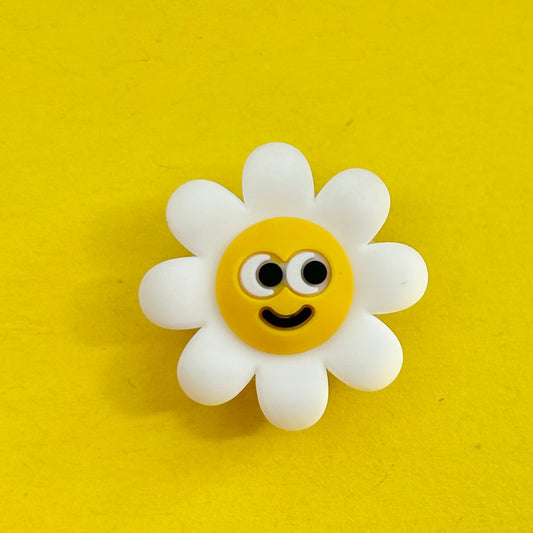 White Smiley Daisy Flower croc shoe charm.