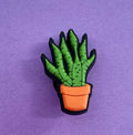 Snake plant croc shoe charm. Green plant in an orange plant pot. 