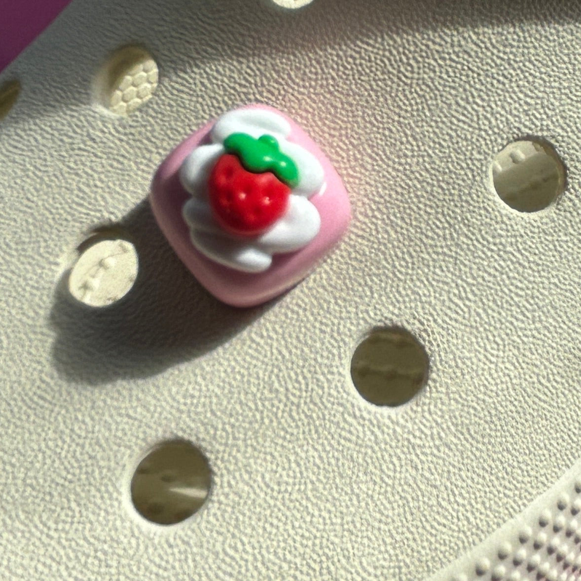 3D Strawberry Cake croc shoe charm. Modelled on a cream croc shoe. 