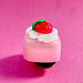 3D Strawberry Cake croc shoe charm. Pink and white.
