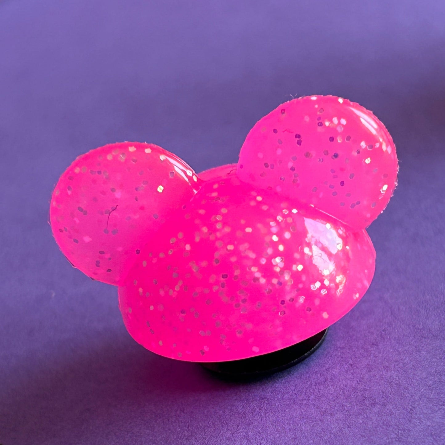 3D Glitter mouse ears croc charm. Pink Glitter. 